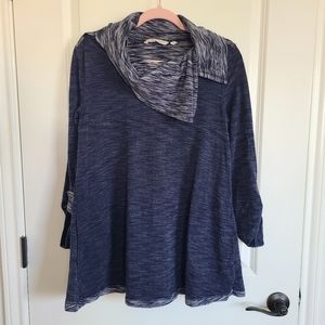 Soft Surroundings Blue Split Cowl Neck Long Sleeve Tunic Sweater Medium